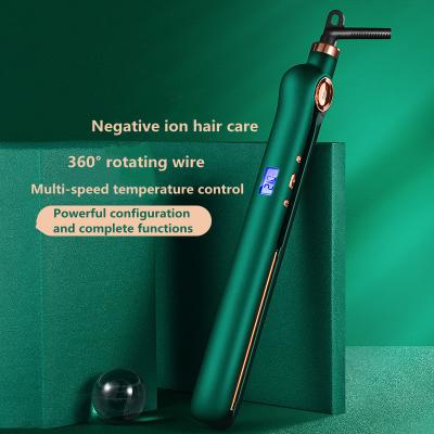 China Safety PTC Ceramic Green Hair Straightener Wire Digital LCD Display Temperature Adjustment Rotary Hair Straightener for sale