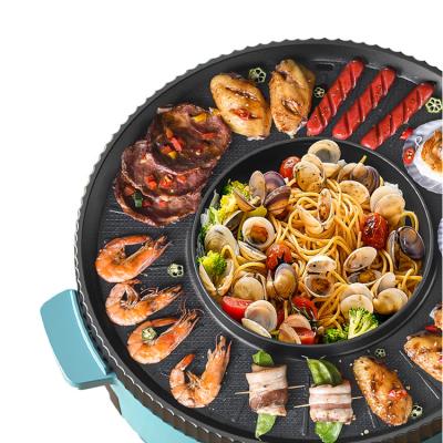 China Multifunctional BBQ Smokeless Korean Grill Pot and Stored Electric Hot Grill, 2 in 1 Electric Hot Pot Grill Cooker for sale