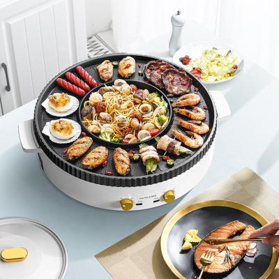 China BBQ Electric Hot Stocked Pan Grill Hotpots Steamboat Multifunction Pot Frying Cooker for sale