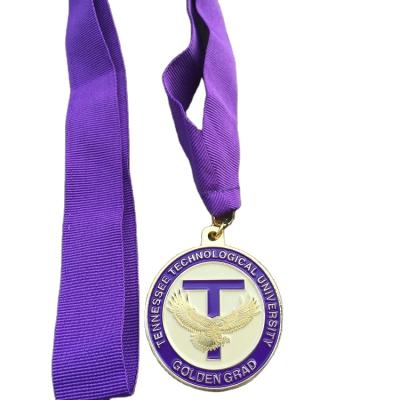 China Custom 3D Orden Multi-plating Reward Medal Marathon Game Medallion Metal Medallion Lion Club Medal With Purple Lanyard for sale