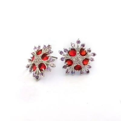 China 2021 New CLASSIC Trend Jewelry Snowflake Stud Earrings Iced Out Classic Red CZ Zircon Earring Stud Earring for sale