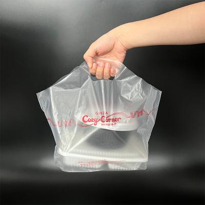 China ANTISTATIC Wave Custom Bottom Plastic Handle Food Delivery Square Restaurant Logo Takeout Carrier To Go Bags for sale