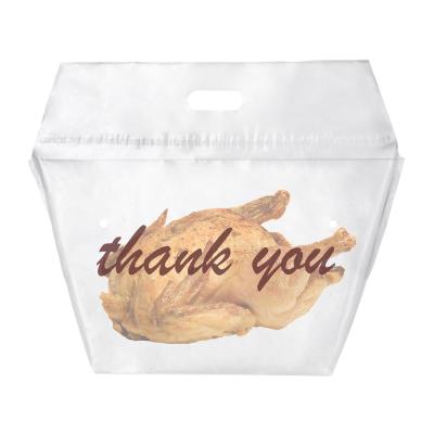 China ANTI-STATIC Custom Logo Safety Die Cut Handle Visible Plastic Packaging Restaurant Food Stuffer Takeaway To Go Bags for sale