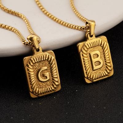 China Fashion TRENDY Yellow Gold Plated Initial Box Chain Alphabet Letter Pendant Necklace Jewelry Men Women for sale