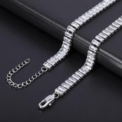 China Hiphop Hip Hop Stainless Steel Wand Diamond Cubic Zirconia CZ Iced Out Tennis Chain Necklace for sale