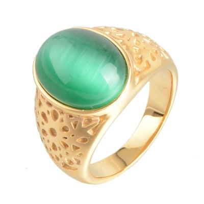 China Vintage Titanium Steel Casting Ring Oval Stainless Steel Green Waterproof Stone Ring For Men Women for sale