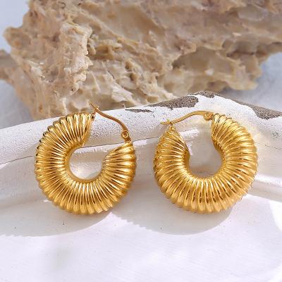 China CLASSIC Trendy Thick Geometric Screw Clip On Stainless Steel Women Chunky Twisted Hoop Earrings For Earrings for sale