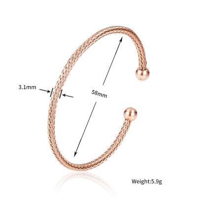 China Minimalist Personality Twisted Cable Wire Cuff Open Bangle Ball End Adjustable Bracelet Women CLASSIC for sale