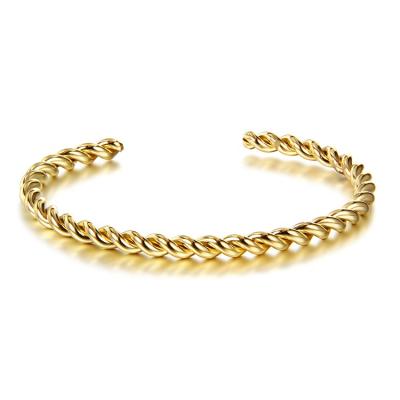 China Fashion Vintage TRENDY Jewelry C Shaped Bangle 18K Gold Plated Twist Wire Rope Open Cuff Bangle Bracelet for sale