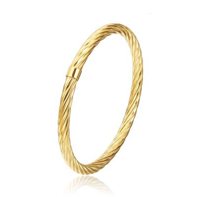 China CLASSIC Trendy Stainless Steel Cable Wire Bangle Cuff Twisted Hollow Cable Tube Bangle Bracelet for sale