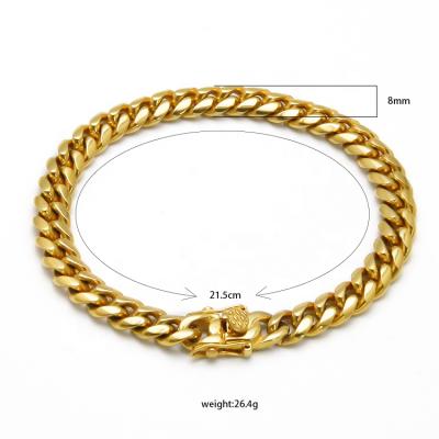 China CLASSIC Hip Hop Miami Stainless Steel 18k Gold Plated Cuban Link Chain Necklace Mens Cuban Link Bracelet for sale