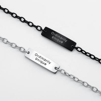 China TRENDY Custom Engraved Jewelry Stainless Steel Adjustable Link Message Name Bar ID Bracelet for sale