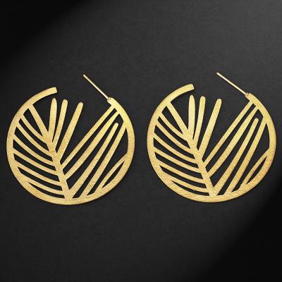 China Wholesale TRENDY Beautiful Simple Pure Stainless Steel Leaf Jewelry Women's 18k Gold Stud Earrings for sale