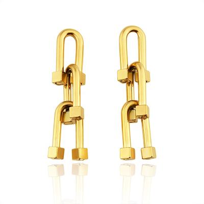 China Latest CLASSIC Fashion Stainless Steel Earrings Gold Plated Geometric Thick Link U Shape Dangle Earrings for sale