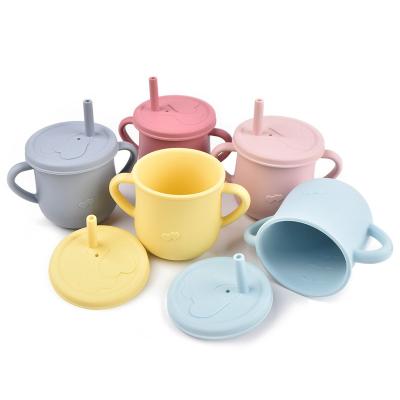 China Factory direct BPA free no puddle food grade kids silicone snack cup sippies cups baby cup with straw for sale