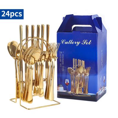 China Amazon Best Selling 24pcs Stainless Steel Cutlery Holder Gold Sustainable Luxury Flatware Sets Cutlery Set for sale