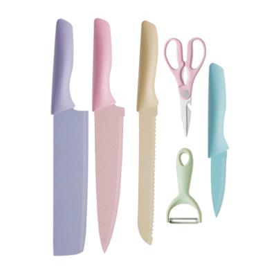 China Sustainable High Quality Creative Eco-friendly Wheat Straw Coating Colorful Kitchen Knives Knife Set for sale