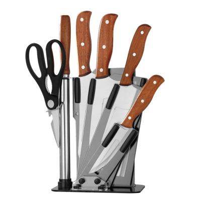 China Amazon Hot Viable Wooden Stainless Steel Sharpener Scissors Kitchen Knife Handle Chef Knife Set Knife Sets for sale