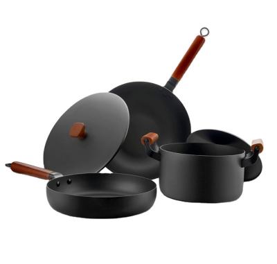 China Viable Refining Iron Stick Pan Cast Iron Skillet Cookware Pot Stick Kitchenware Set No No for sale