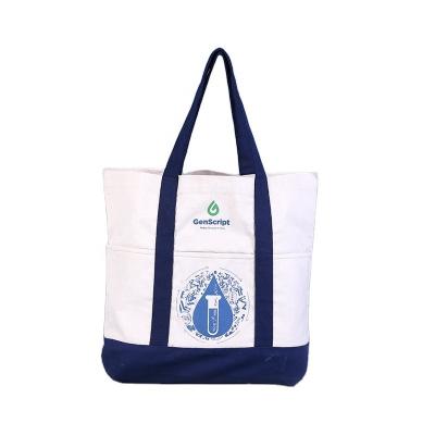 China Custom Logo Printed Fashion Thick Canvas Recyclable Shopping Tote Hand Bag for sale