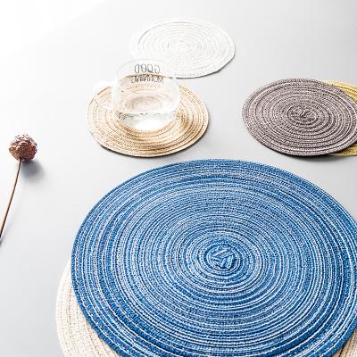 China Sustainable Woven Place Mat Round Woven Rattan Table Mat , Round Place Mat For Table Decoration for sale