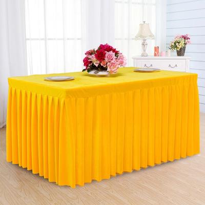 China Banquet Decor Disposable Simple Table Velvet Pleated Skirt With Table Cloth For Wedding Party for sale