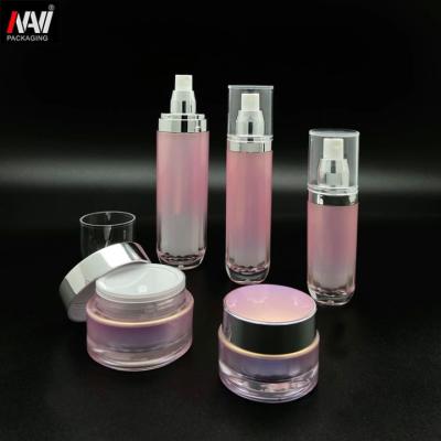 China Luxury BEAUTY Acrylic Bottles 30ml 40ml 50ml 60ml 120ml Luxury Custom Pink Printing PACKAGING Custom Made With 30g 50g Cream Jars for sale