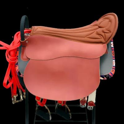 China Western Saddle Stock Horse Saddle Set Whip Leather Western Saddles Kit For Twin Seater Saddle Lover Seat Parent Child Seat for sale