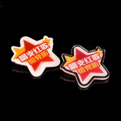 China Small Quantity Plastic Lapel Pin Star Shaped Acrylic Plastic Badge for sale