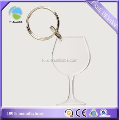 China Custom Shape Plastic Clear Clear White Acrylic Plastic Wine Glass Key Chain for sale