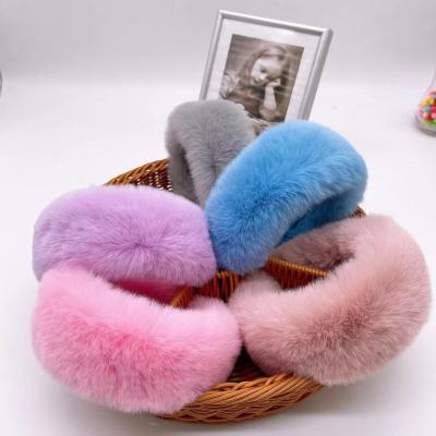 China Soft Soft Ladies Hair Accessories Fashion Girls Autumn Winter Hairband Plush Hair Band Soft Rabbit Fur Fluffy Headband For Women for sale