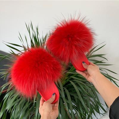 China Fashion\Comfortable Fashion\Durable\Wholesale Perfect Comfortable Trendy Slides\Unique Durable Colorful Red Fox and Raccoon Fur Slippers For Women for sale