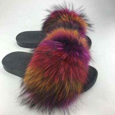 China Fashion\Comfortable Fashion\Durable\Comfortable\Durable Multicolor Fur Slipper Fashion Women Fox Fur Slides Slippers With Logo Customized for sale