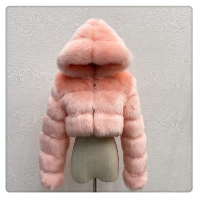 China 2020 Winter New Anti-wrinkle Crop Fur Coat Women's Fashionable Faux Fox Fur Coat Jacket Women With Hood Custom Design Short Style Faux Fur Coat For Lady for sale