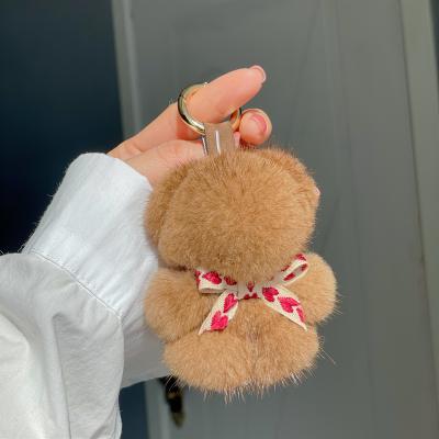 China Soft Hand Feeling Soft Hand Feeling Echte Nerts Bont Teddybeer Charm Echte Nerts Bont Teddybeer Trinket Sleutelhanger Pluche Leuke Speelgoed Opknoping Autosleutel V Ornament for sale