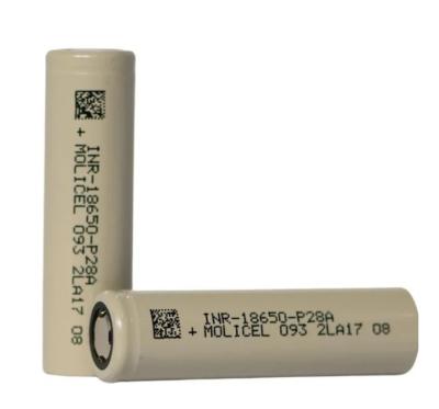 China Molicel INR-18650-P28A 18650 Battery 3.6V 2800mAh with 35A Max Continuous Discharge Current for sale