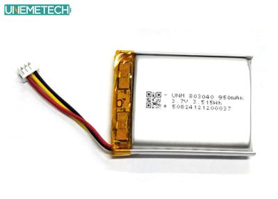 China 3.7V 950mAh 803040 Bateria de íons de lítio de polímero com Molex51021-3P para eletrônicos externos à venda