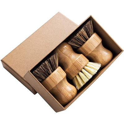 China Viable Custom Wholesale Portable Household Coconut Palm Pot Dish Natural Bristle Round Brush for Cleaning for sale