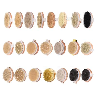 China EXFOLIATING OEM Bath Shower Brush Bamboo Wood Massage Body Brush Pig Hair Home Bath Brush for sale