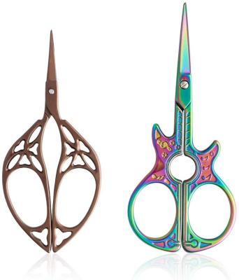 China Right handed scissors wholesale new design guitar shape and leaf stainless steel scissors sewing scissors for daily use for sale