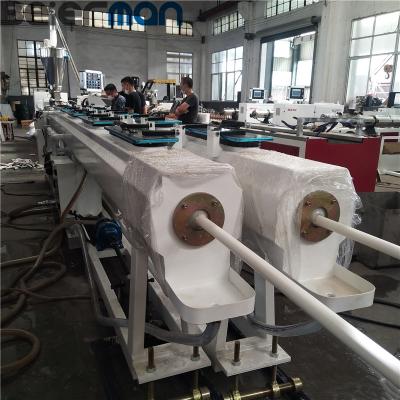 China PUFF 2 Cavity 50-110 mm PVC Pipe Production Line For 50 63 75 90 110 Two Outlet Extrusion With SJSZ80/156 As Main Extruder for sale