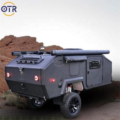 China Lightweight Camper 4x4 Mini Camper Aluminum Shell Automatic Camping Caravan With Slide Kitchen for sale