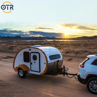 China Lightweight Customizable Colors Retro Camper Caravan Off Road 4 Person Teardrop Trailer With Air Conditioner for sale