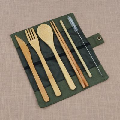 China Z466 6Pcs/pack Viable Japanese Wooden Cutlery Set Cutlery Bamboo Tableware With Cloth Bag Kitchen Tools for sale