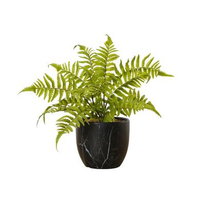 China Indor Eco-Friendly Artificial Decoration 34cm PEVA Small Fern Shrub Plants With Black Pot Decoration For Home Decor for sale