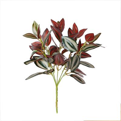 China Indor Decoration 32cm Hot Sale 5 Head Beam Artificial Leaves Bundle With Red Leaves For Home Decor for sale