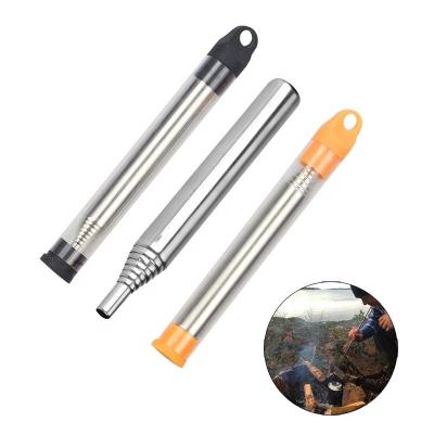 China Lightweight Stainless Steel Folding Fire Bellow Outdoor Blow Fire Tube For Picnic Camping Hiking for sale