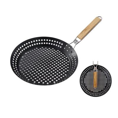 China Modern Outdoor Camping Foldable Round Frying Pan Picnic BBQ Heat Resistant Steak Grilled Pan for sale