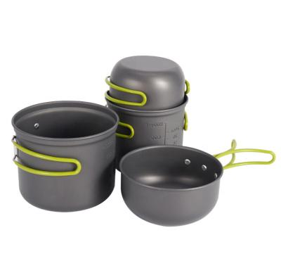 China Outdoor Camping Raising 4pcs/Set Camping Pot Moving Outdoor Cookware Set Nonstick Aluminum Cookware Set for sale