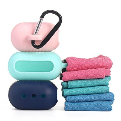 China New Compressed Outdoor Silicone Microfiber Soft Quick Drying Towel Sports Portable Towel With Silicone Bag For Beach Hiking for sale